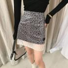 Lace Panel Leopard Print Mini A-line Skirt