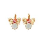 Fashion And Elegant Plated Gold Ribbon Enamel Flower Stud Earrings With Cubic Zirconia Golden - One Size