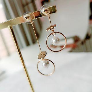 Non-matching Faux Pearl Hoop Dangle Earring As Shown In Figure - One Size