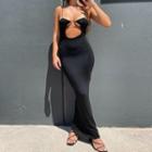 Spaghetti Strap Cutout Open-back Sheath Midi Dress