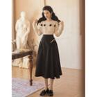 Set: Flower Sweater + Midi A-line Skirt