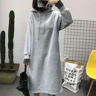 Striped Panel Drawstring Hoodie Dress