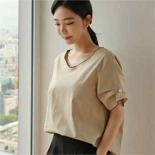 Faux-pearl Trim Button-back Blouse
