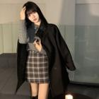 Cable Knit Sweater With Necktie / Plaid Mini Pencil Skirt / Coat