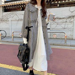 Plaid Buttoned Jacket / Long-sleeve Midi Dress