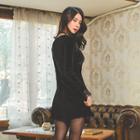V-neck Knot-front Velvet Dress
