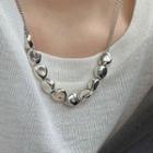 Irregular Bead Sterling Silver Necklace Xl1744 - Silver - One Size