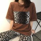 Short-sleeve Leopard Applique T-shirt