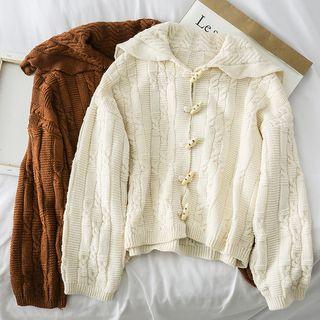 Sailor-collar Cable-knit Toggle Cardigan
