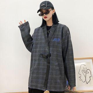 Embroidered Plaid Blazer