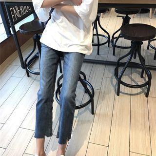Washed Split Straight-cut Jeans