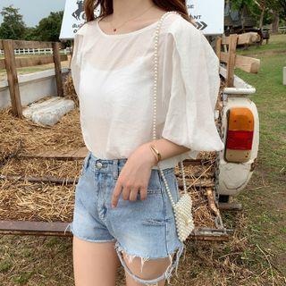 Puff Sleeve Open Back Blouse