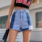 Color Block Denim Straight Leg Shorts
