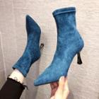 Faux Suede Pointed Kitten Heel Ankle Boots