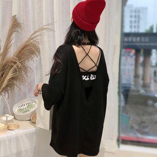 Open Back Letter Print Short Sleeve T-shirt
