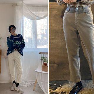Napped Band-waist Corduroy Pants