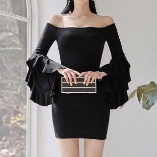 Off-shoulder Flared-cuff Sheath Dress