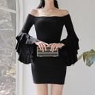 Off-shoulder Flared-cuff Sheath Dress
