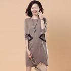 Long-sleeve Contrast-trim Mini T-shirt Dress