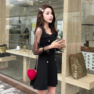 Mock Two-piece Bell-sleeve Mini A-line Dress