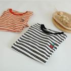 Short-sleeve Cherry Embroidered Striped T-shirt