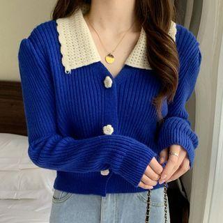 Peter Pan Collar Long-sleeve Cropped Cardigan