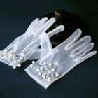 Wedding Faux Pearl Mesh Gloves 1 Pair - White - One Size