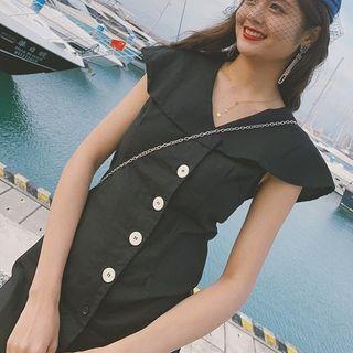 Cap-sleeve Buttoned Mini A-line Dress