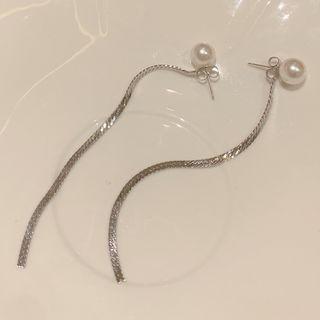 Sterling Silver Faux Pearl Fringed Earring 1 Pair - Silver - One Size