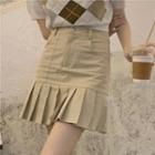 Short-sleeve Argyle Knit Polo Shirt / Pleated Mini Skirt
