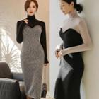 Long-sleeve Mock Two-piece Turtleneck Knit Midi Dress