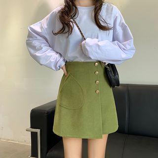 High-waist Asymmetric Corduroy Skirt