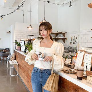 Square-neck Balloon-sleeve Cropped Blouse