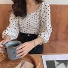 Dot Long-sleeve Slim-fit Blouse