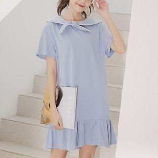 Sailor Collar Short Sleeve Ruffled Hem Dress