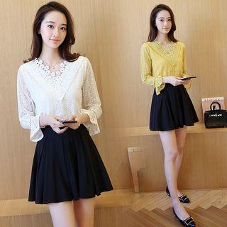 Long-sleeve Ruffle-cuff Lace Top