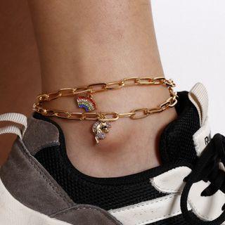 Set: Rainbow Chain Anklet + Unicorn Chain Anklet 0456 - Set Of 2 - Gold - One Size