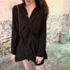 Long-sleeve Asymmetric Dress Black - One Size