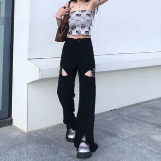 Cut-out High-waist Boot-cut Pants