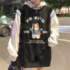 Mock Two-piece Cartoon Bear Print Hoodie
