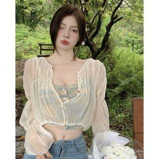 Knit Cropped Camisole Top / Light Jacket