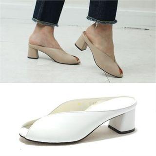 Genuine Leather Peep-toe Mules
