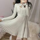 Set: Cutout Ribbed Knit Top + A-line Skirt Set Of 2 - White Top & Skirt - White - One Size