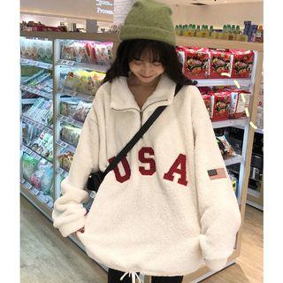 Fleece Lettering Half-zip Sweatshirt