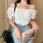 Off-shoulder Lace Cropped Top White - One Size