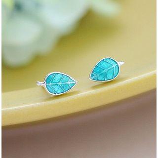 925 Sterling Silver Leaf Earring 1 Pair - Light Blue - One Size
