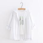 Hooded Striped Buttoned Jacket White - One Size