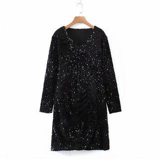 V-neck Sequined Midi Dress
