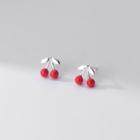 Cherry Sterling Silver Earring 1 Pair - Silver & Red - One Size