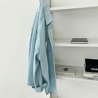 Dual-pocket Oversized Denim Shirt Light Blue - One Size